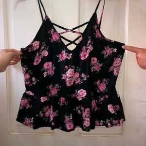 Black and Pink Floral Tank Top 🌸🖤